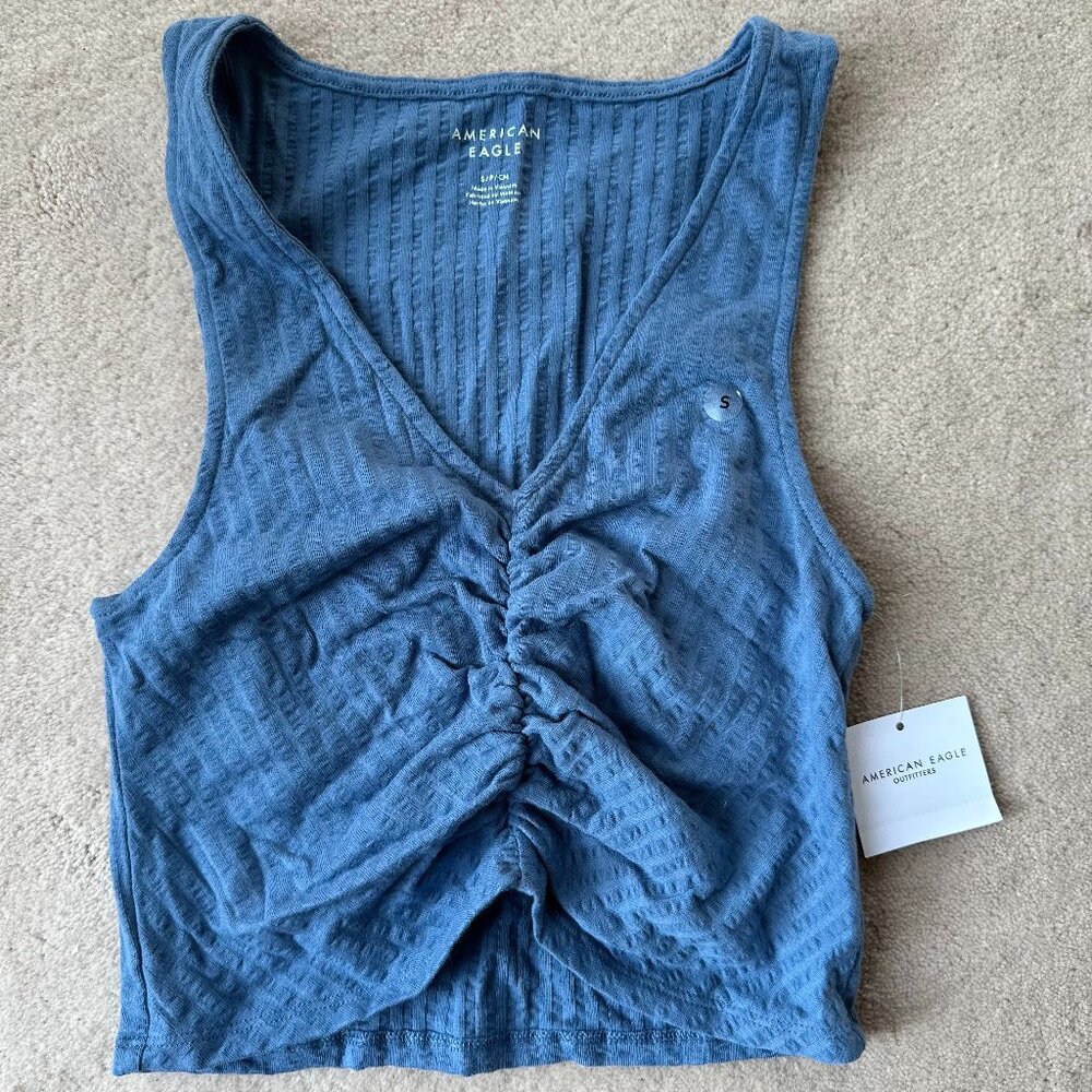 American Eagle Blue Scrunch Tank Top